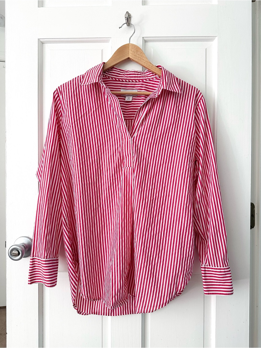Liz Claiborne Red White Stripe Popover Shirt A-line Classic Preppy Size M